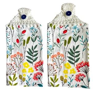 Hand Crafted Colorful Wildflowers Crochet Top Hanging Hand Towels Button Closure